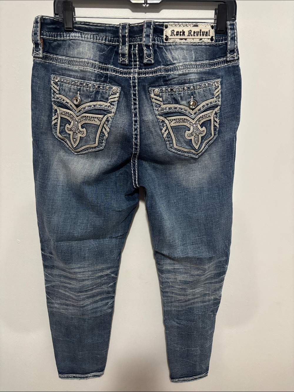 Rock Revival Distressed Coral Haze Faded Blue Easy Ankle Skinny Jeans